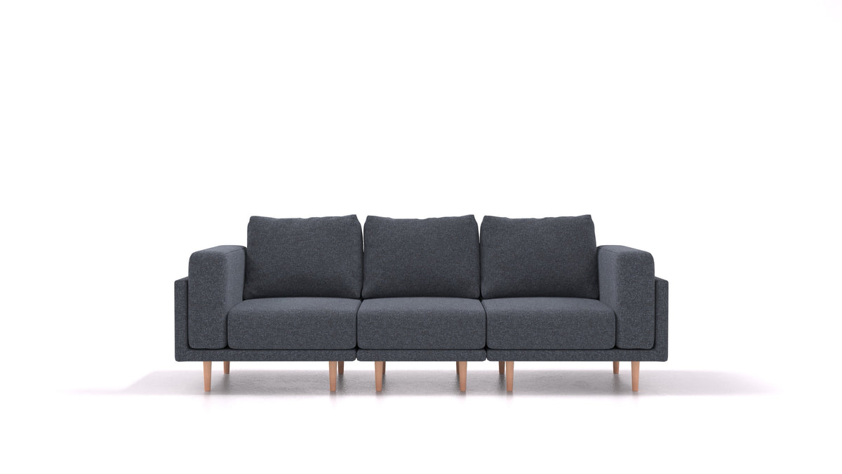 Clooods 3S, modulares Sofa von FEYDOM im Stoff Icon IC-79 Deep Blue, helle Füße
