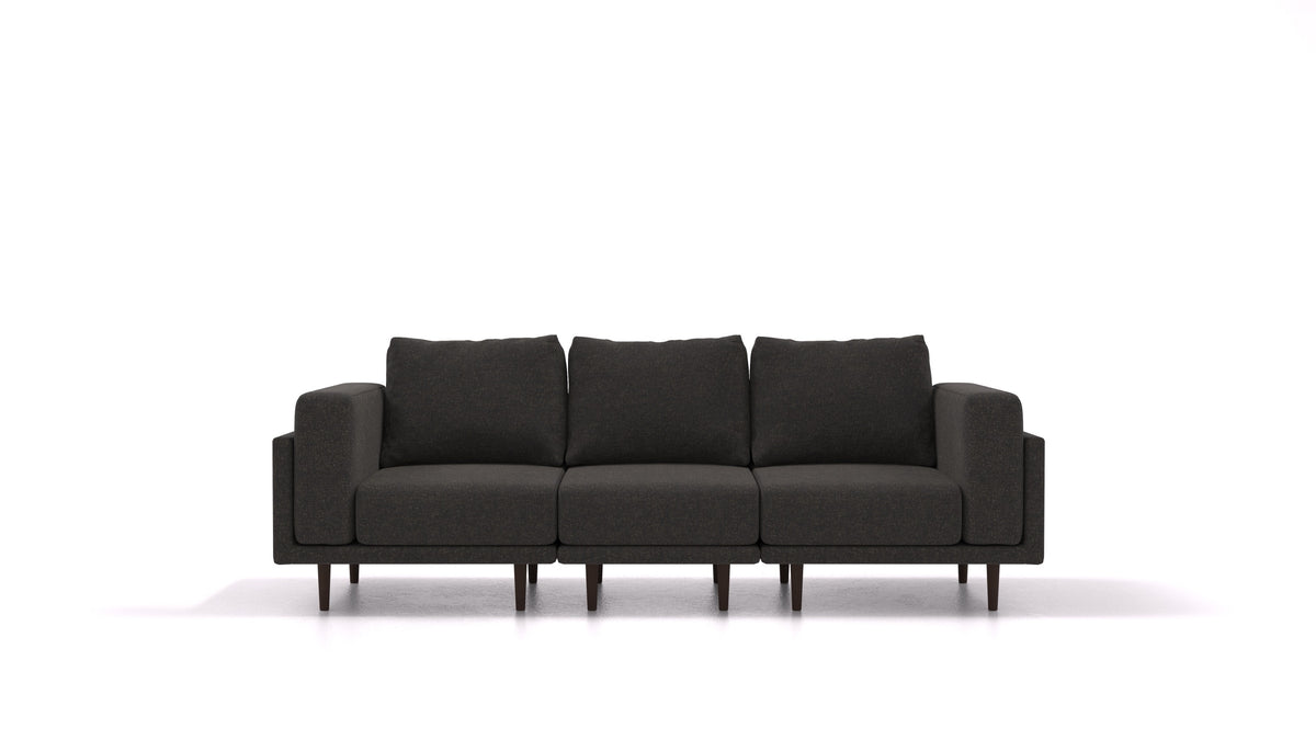 Clooods 3S, modulares Sofa von FEYDOM im Stoff Icon IC-99 Umbra, dunkle Füße