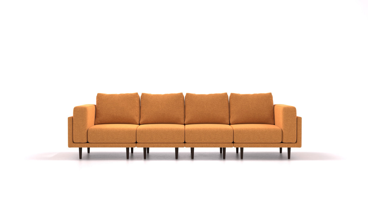 Clooods 4S, modulares Sofa von FEYDOM im Stoff Velare ET-48 Antic Gold, dunkle Füße