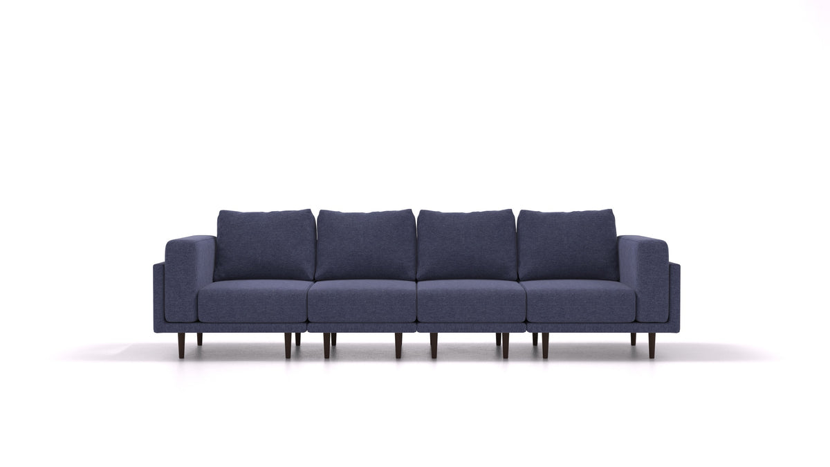 Clooods 4S, modulares Sofa von FEYDOM im Stoff Velare ET-80 Noble Blue, dunkle Füße