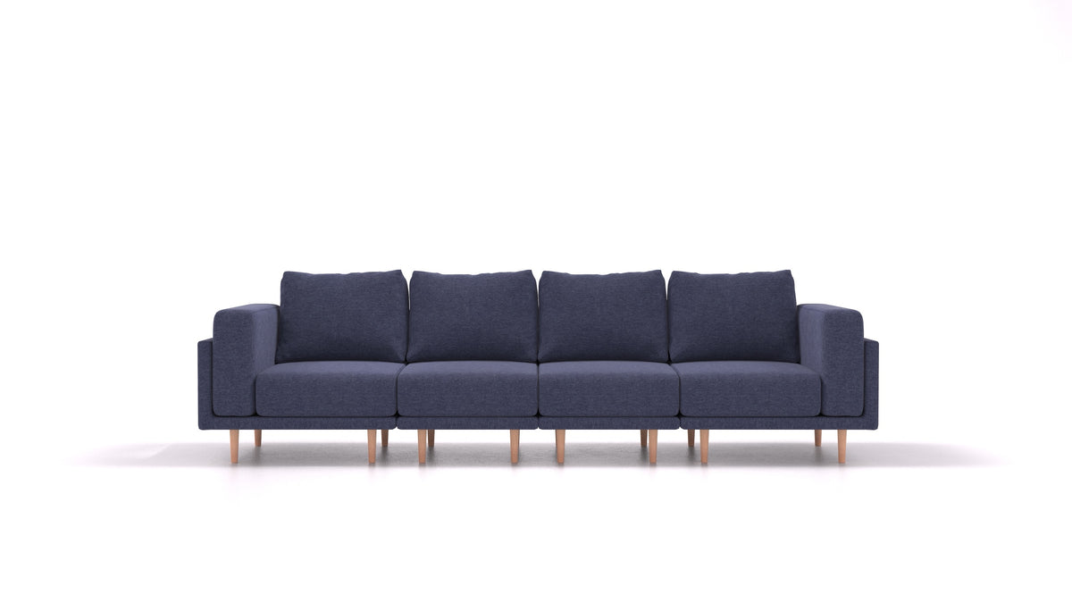 Clooods 4S, modulares Sofa von FEYDOM im Stoff Velare ET-80 Noble Blue, helle Füße