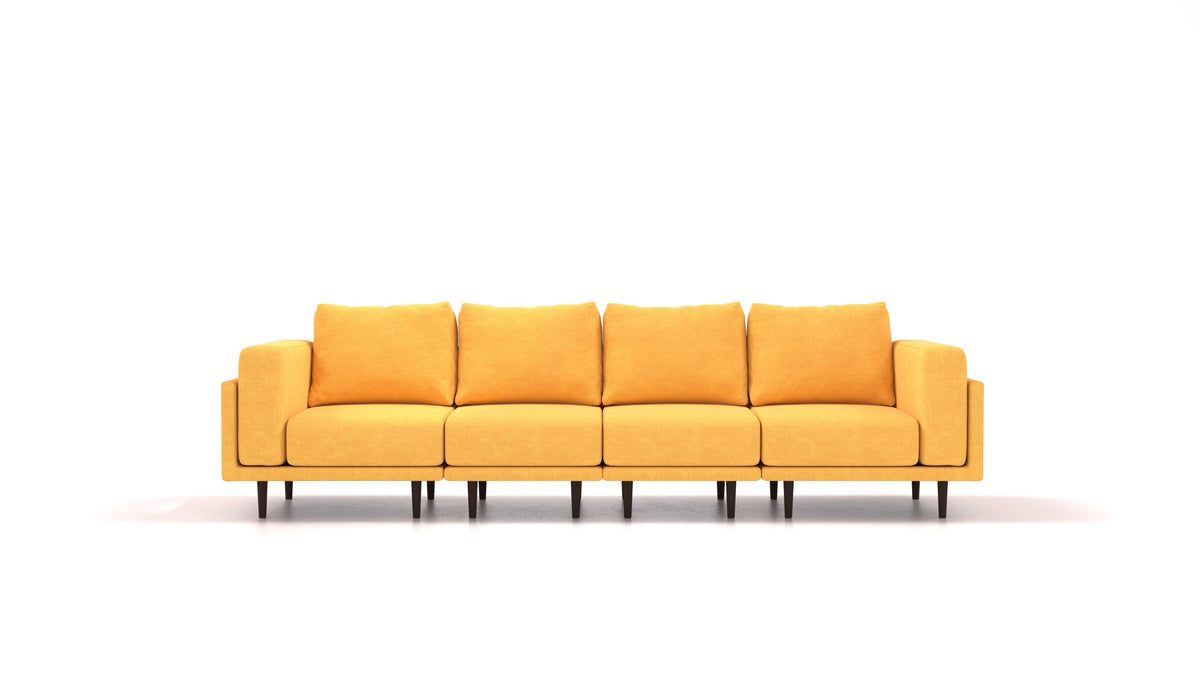 Clooods 4S, modulares Sofa von FEYDOM im Stoff Mollia FF-16 Yellow, dunkle Füße