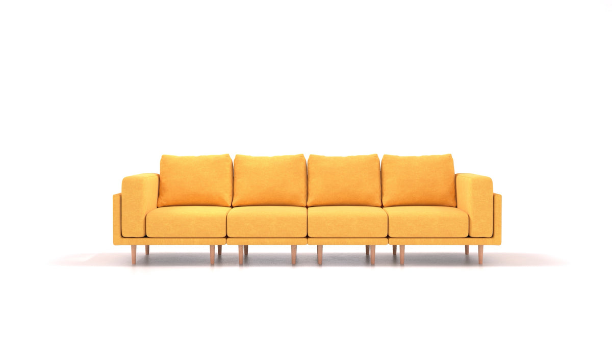 Clooods 4S, modulares Sofa von FEYDOM im Stoff Mollia FF-16 Yellow, helle Füße