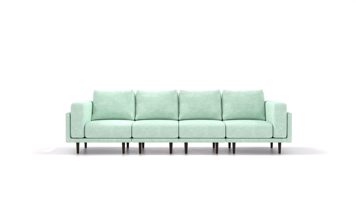 Clooods 4S, modulares Sofa von FEYDOM im Stoff Mollia FF-18 Mint, dunkle Füße