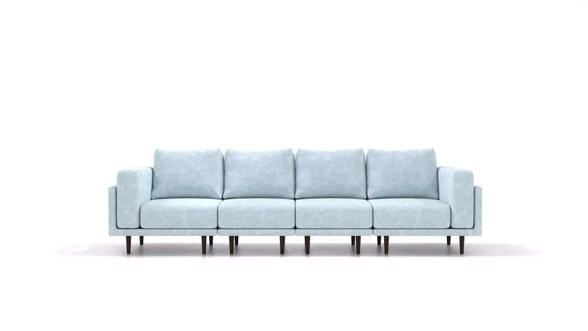 Clooods 4S, modulares Sofa von FEYDOM im Stoff Mollia FF-19 Pastel Blue, dunkle Füße