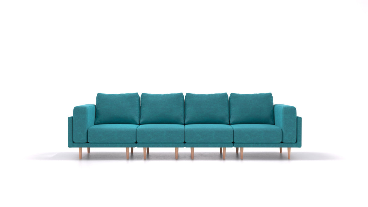Clooods 4S, modulares Sofa von FEYDOM im Stoff Mollia FF-20 Turquoise, helle Füße