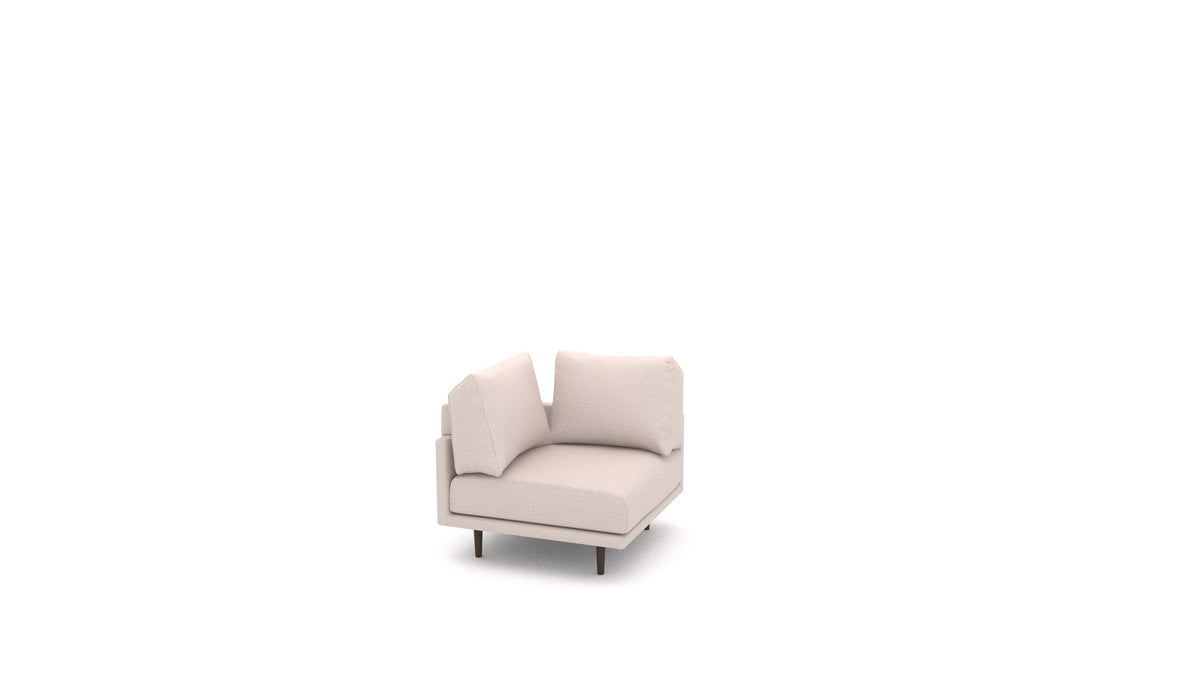 Clooods Ecksessel B, Rückenlehne von FEYDOM im Stoff Hygge HG-08 Cappuccino, dunkle Füße
