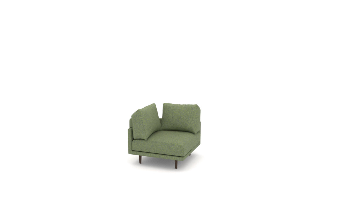 Clooods Ecksessel B, Rückenlehne von FEYDOM im Stoff Hygge HG-34 Olive Green, dunkle Füße