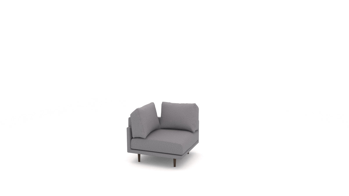 Clooods Ecksessel B, Rückenlehne von FEYDOM im Stoff Heim HM-95 Medium Grey, dunkle Füße