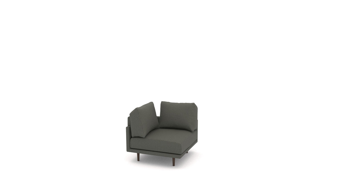 Clooods Ecksessel B, Rückenlehne von FEYDOM im Stoff Heim HM-98 Dark Grey, dunkle Füße