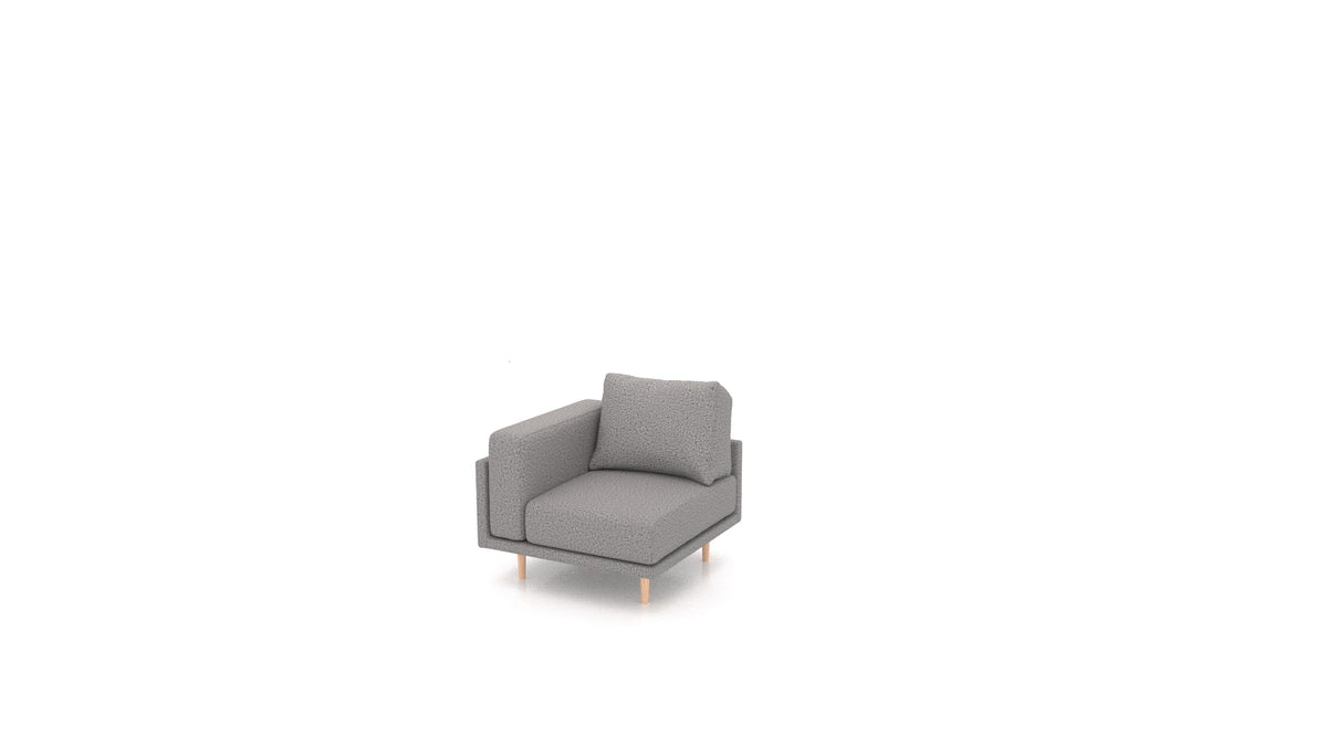 Clooods Ecksessel, Rückenlehne von FEYDOM im Stoff Hygge HG-92 Medium Grey, helle Füße