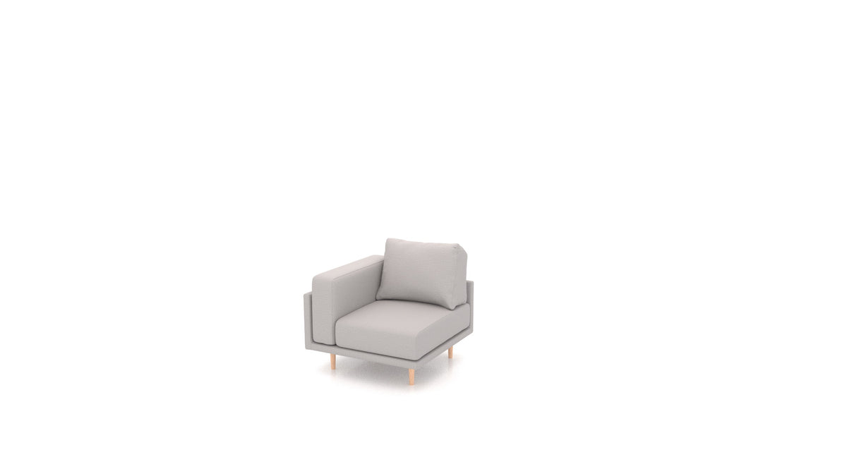 Clooods Ecksessel, Rückenlehne von FEYDOM im Stoff Heim HM-86 Light Grey, helle Füße