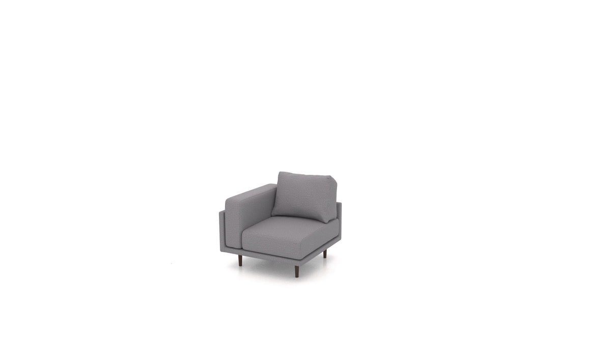 Clooods Ecksessel, Rückenlehne von FEYDOM im Stoff Heim HM-95 Medium Grey, dunkle Füße