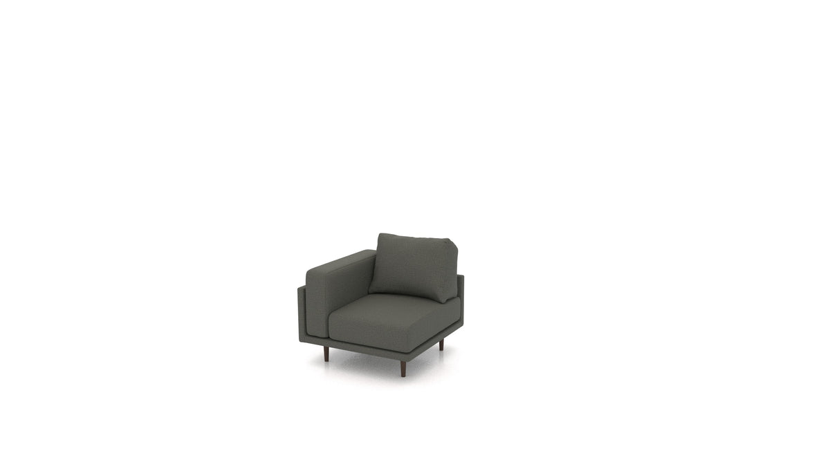 Clooods Ecksessel, Rückenlehne von FEYDOM im Stoff Heim HM-98 Dark Grey, dunkle Füße