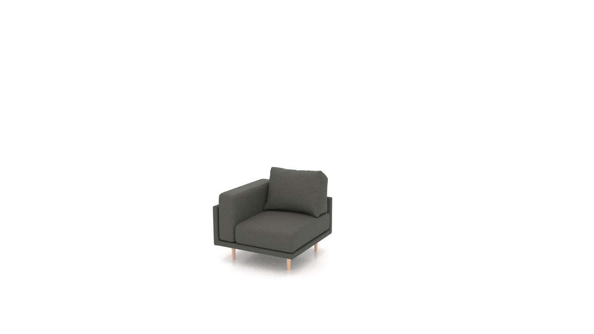 Clooods Ecksessel, Rückenlehne von FEYDOM im Stoff Heim HM-98 Dark Grey, helle Füße