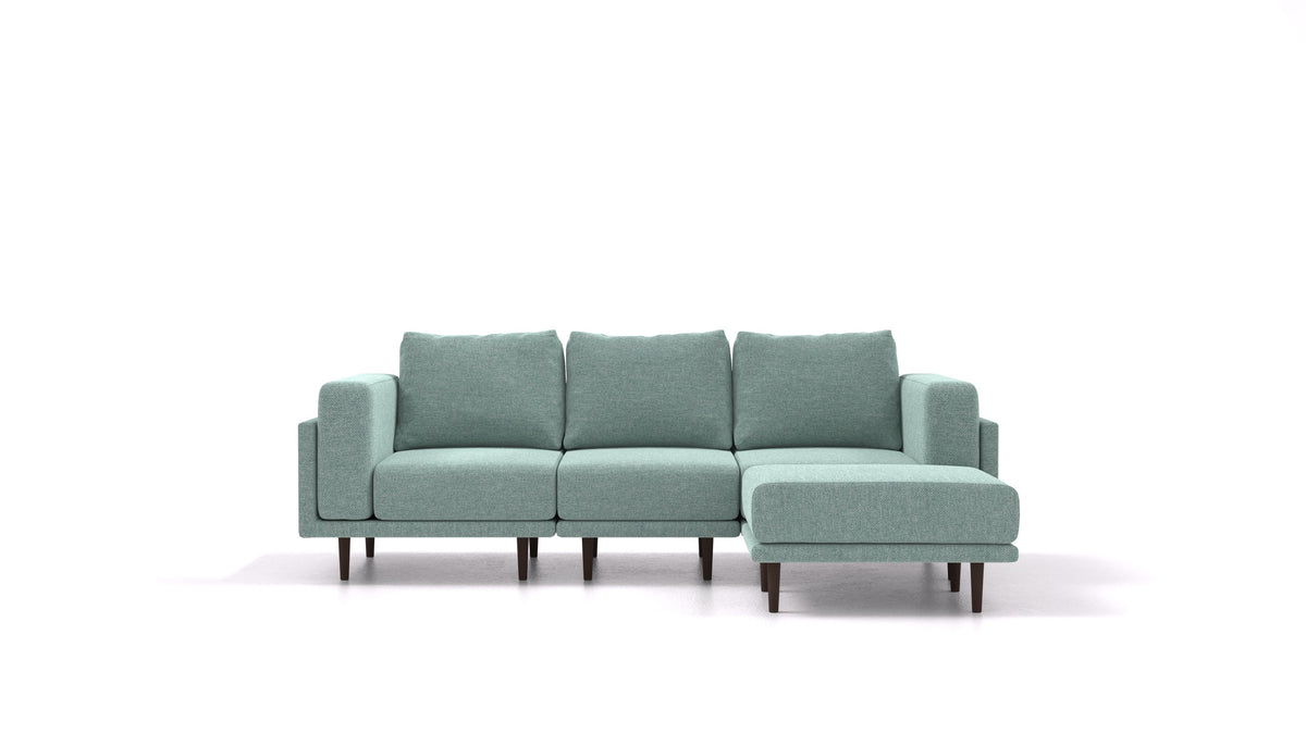 Clooods, modulares Sofa von FEYDOM im Stoff Alure DE-75 Pastel Blue, dunkle Füße