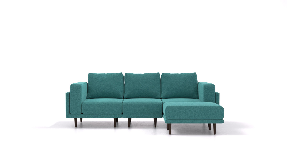 Clooods, modulares Sofa von FEYDOM im Stoff Velare ET-16 Turquoise, dunkle Füße