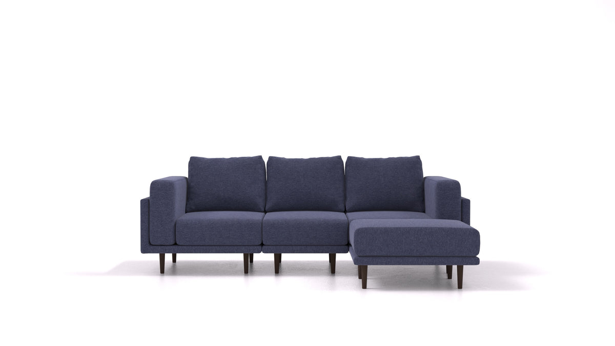 Clooods, modulares Sofa von FEYDOM im Stoff Velare ET-80 Noble Blue, dunkle Füße