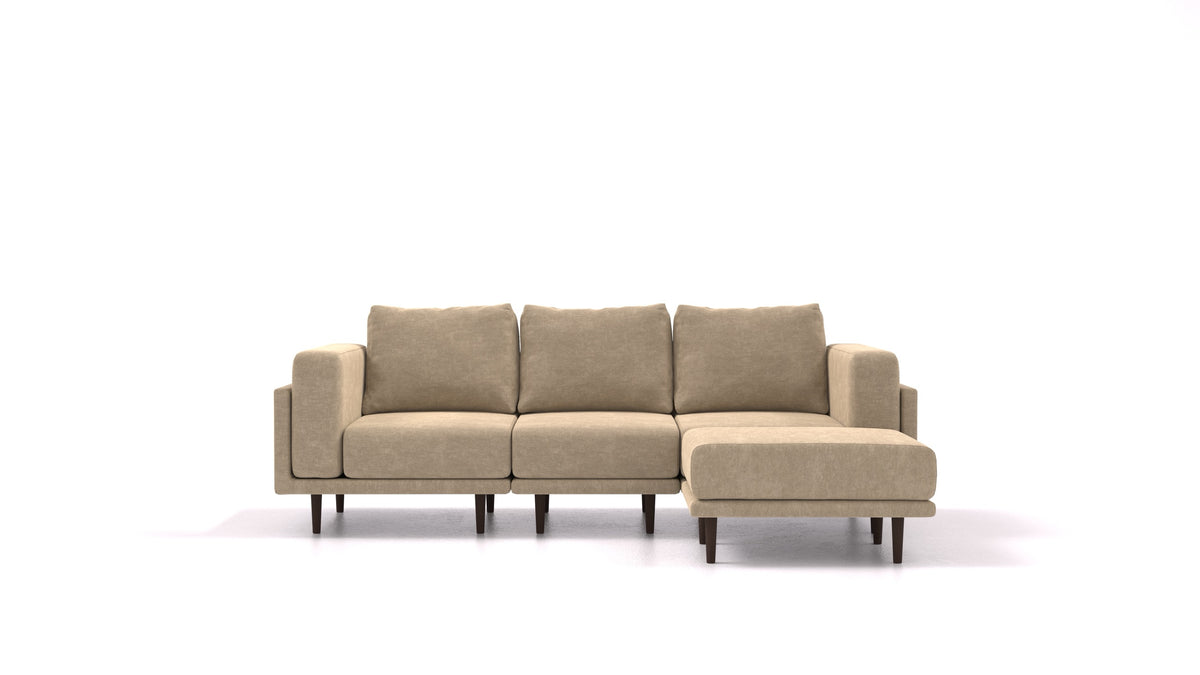 Clooods, modulares Sofa von FEYDOM im Stoff Mollia FF-13 Cappuccino, dunkle Füße