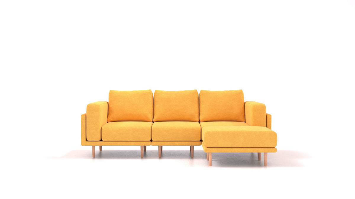 Clooods, modulares Sofa von FEYDOM im Stoff Mollia FF-16 Yellow, helle Füße