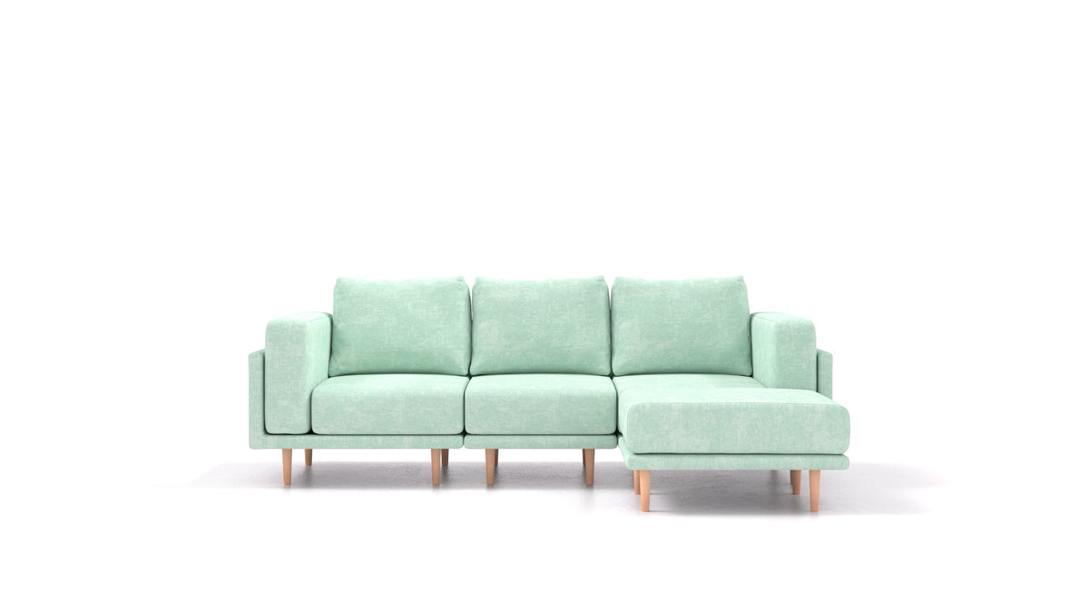 Clooods, modulares Sofa von FEYDOM im Stoff Mollia FF-18 Mint, helle Füße