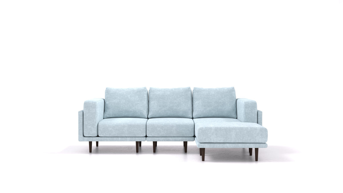 Clooods, modulares Sofa von FEYDOM im Stoff Mollia FF-19 Pastel Blue, dunkle Füße