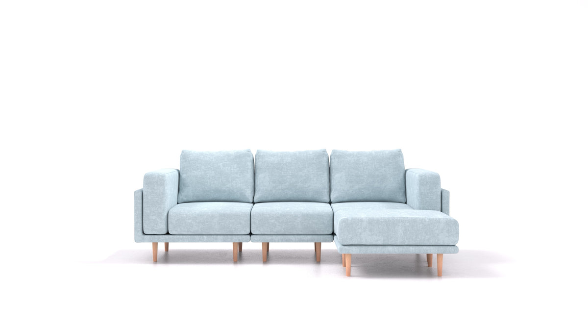 Clooods, modulares Sofa von FEYDOM im Stoff Mollia FF-19 Pastel Blue, helle Füße