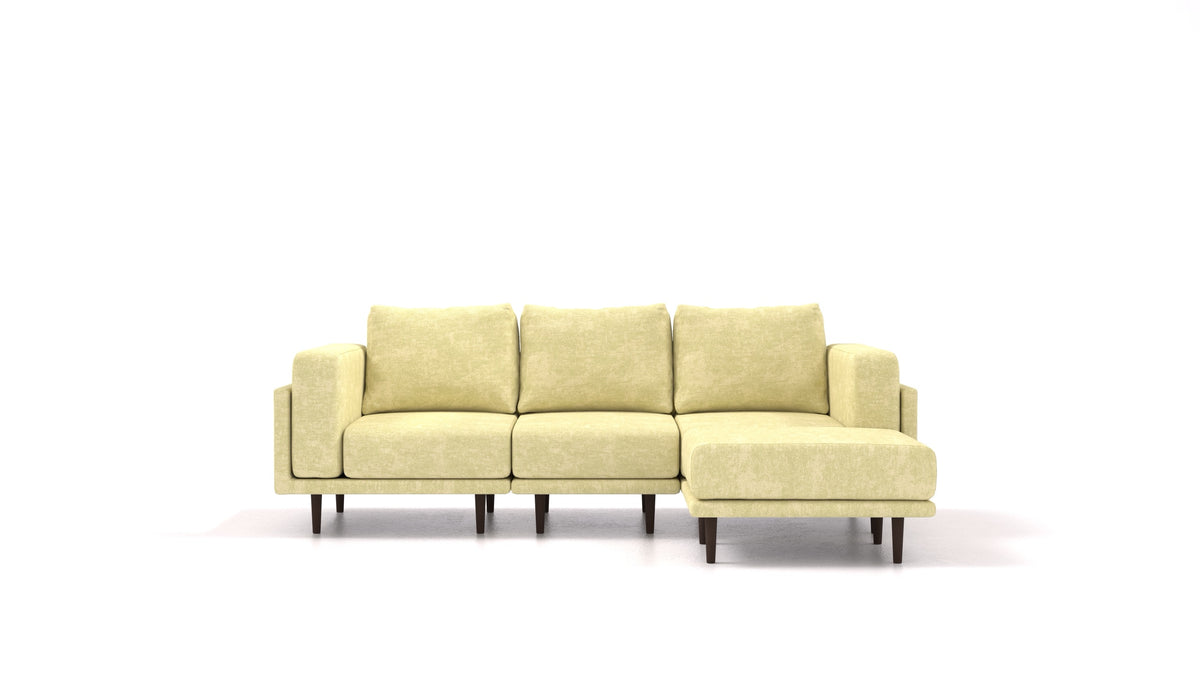 Clooods, modulares Sofa von FEYDOM im Stoff Mollia HC-09 Grass Green, dunkle Füße