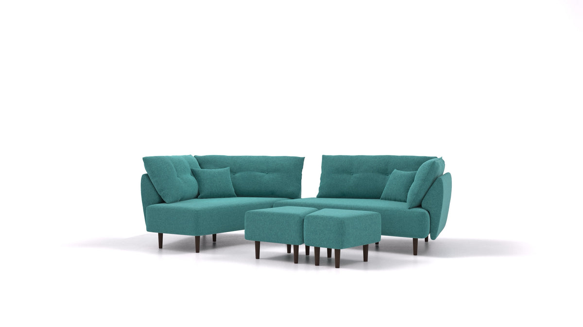 Diagon, modulares Sofa von FEYDOM im Stoff Velare ET-16 Turquoise, dunkle Füße