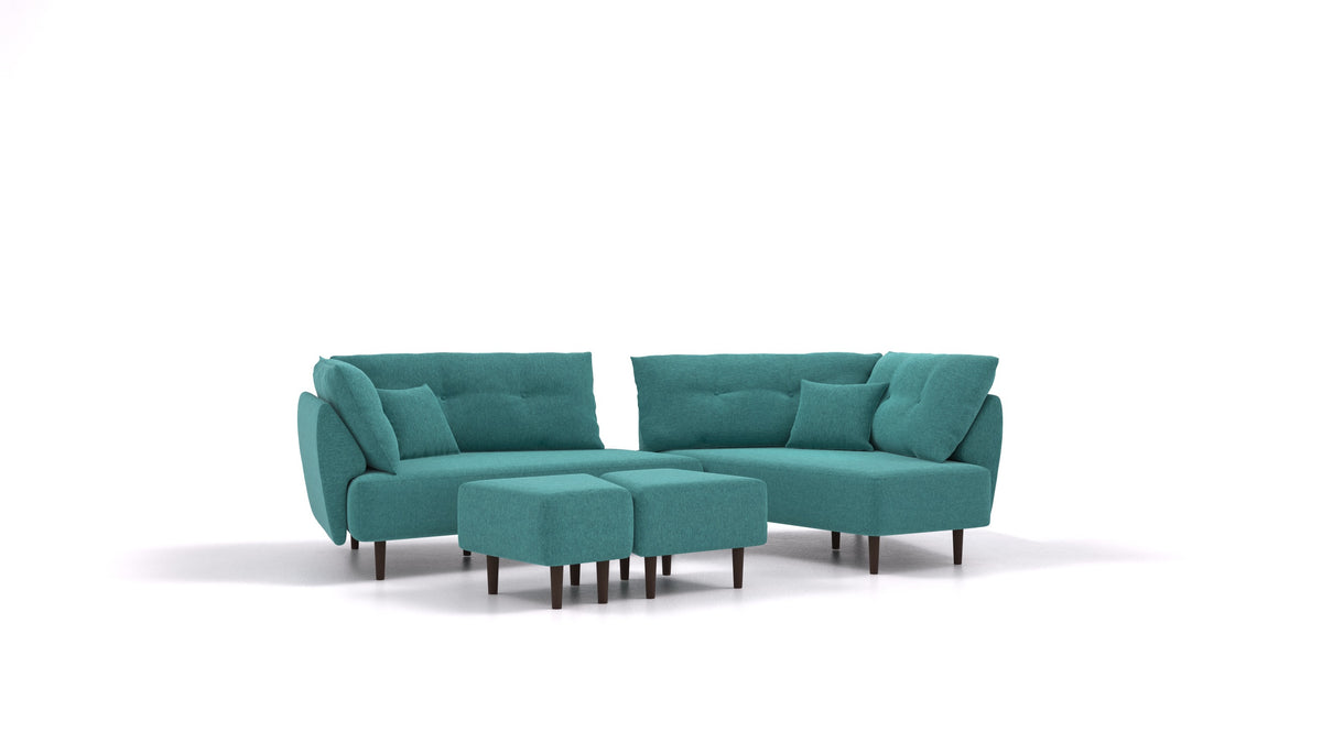 Diagon, modulares Sofa von FEYDOM im Stoff Velare ET-16 Turquoise, dunkle Füße