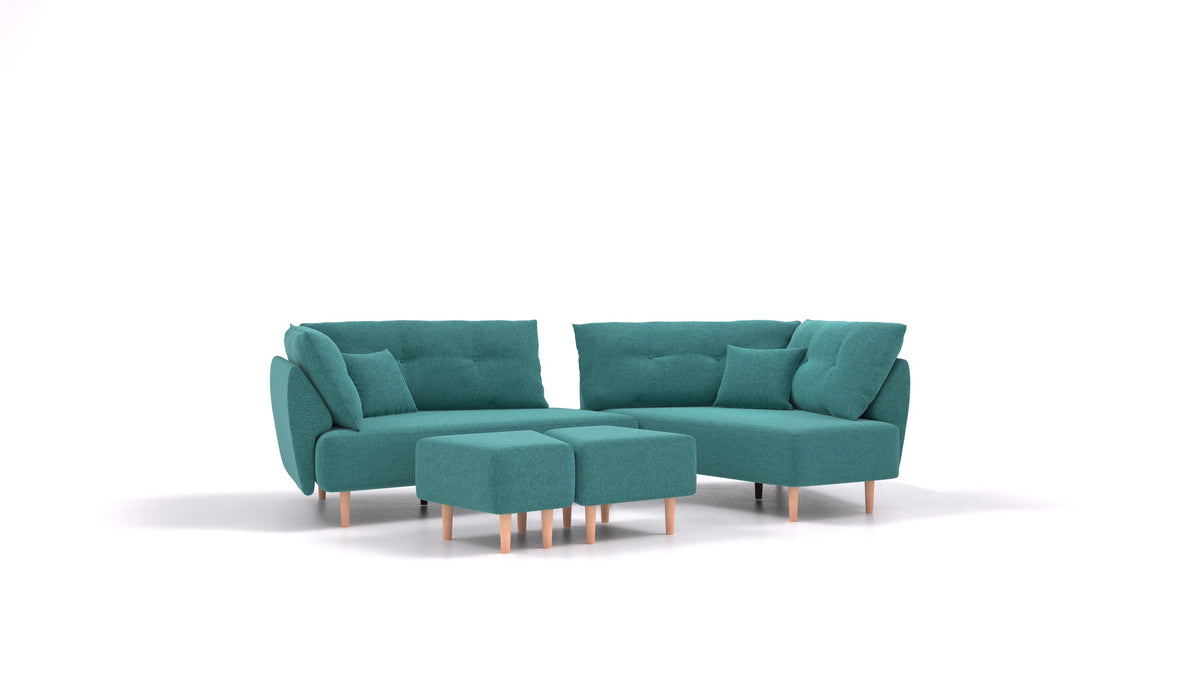 Diagon, modulares Sofa von FEYDOM im Stoff Velare ET-16 Turquoise, helle Füße