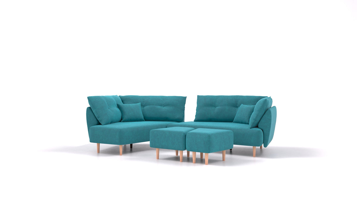 Diagon, modulares Sofa von FEYDOM im Stoff Mollia FF-20 Turquoise, helle Füße