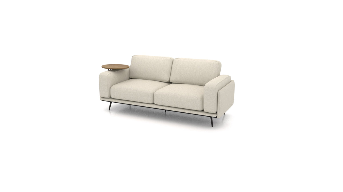 OIKO Dreisitzer mit Holz-Beistelltisch, modulares Sofa von FEYDOM im Stoff Astra AT-80 Light Grey, dunkles Holz