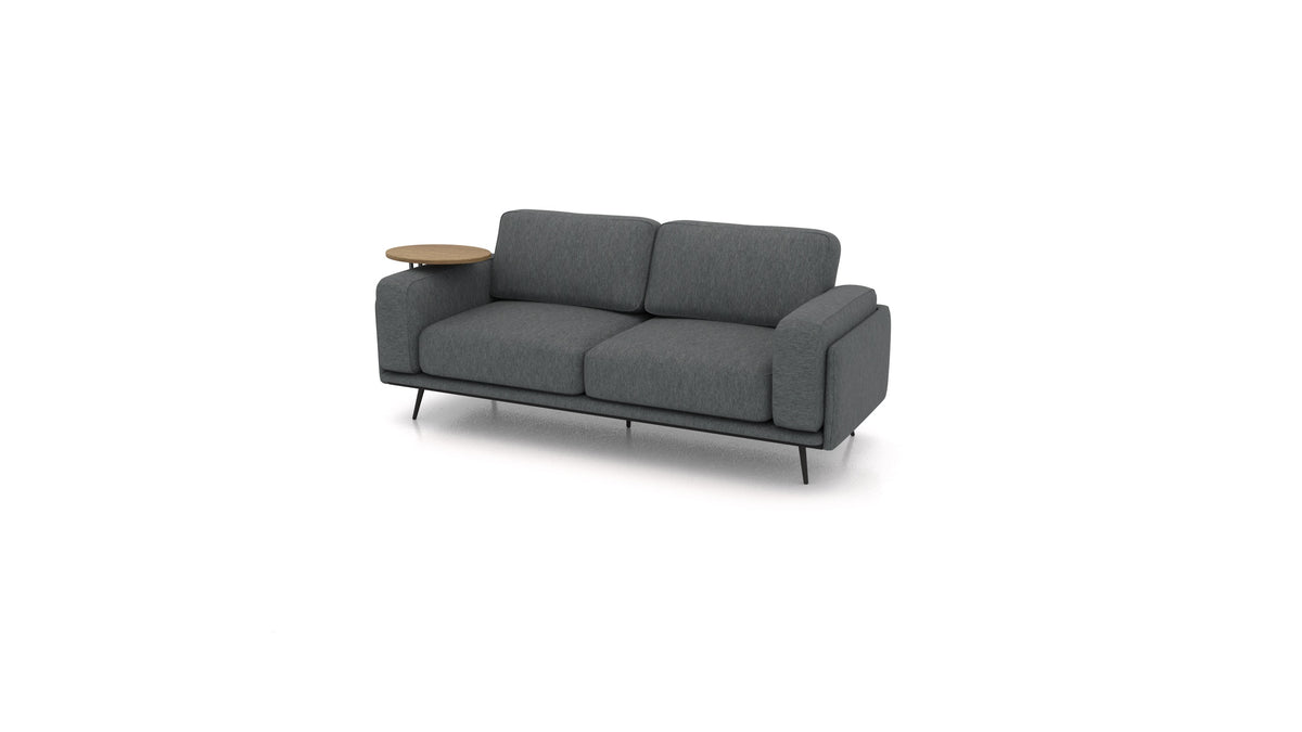 OIKO Dreisitzer mit Holz-Beistelltisch, modulares Sofa von FEYDOM im Stoff Astra AT-88 Dark Grey, dunkles Holz