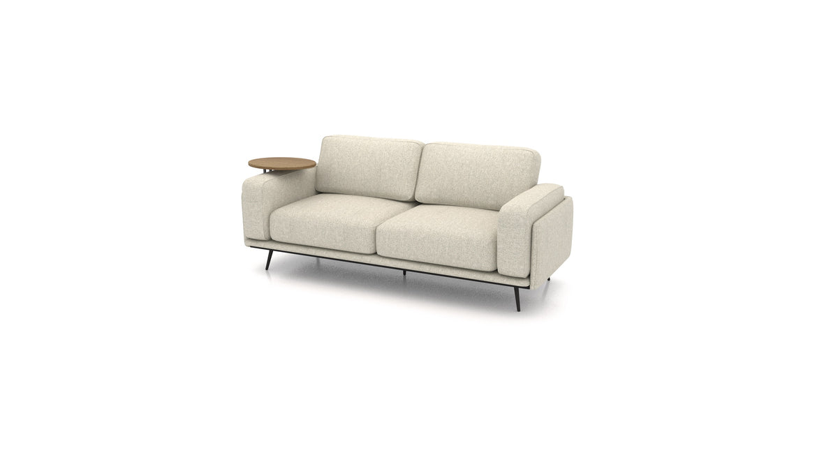 OIKO Dreisitzer mit Holz-Beistelltisch, modulares Sofa von FEYDOM im Stoff Alure DE-09 Natur, dunkles Holz