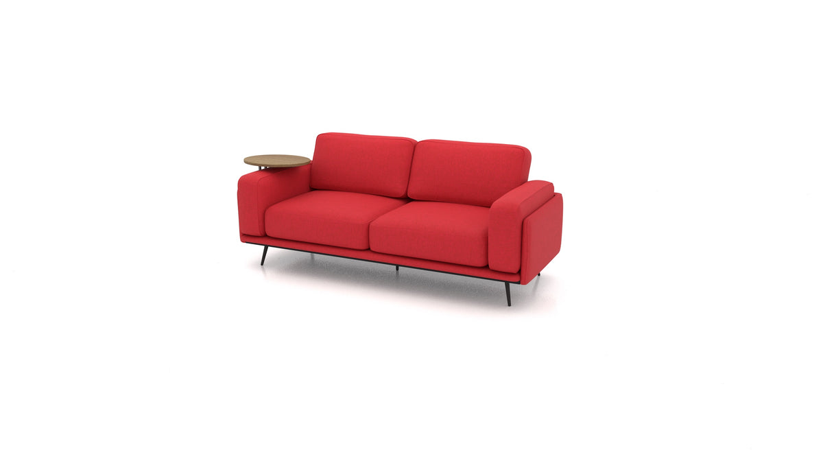 OIKO Dreisitzer mit Holz-Beistelltisch, modulares Sofa von FEYDOM im Stoff Velare ET-11 Red, dunkles Holz
