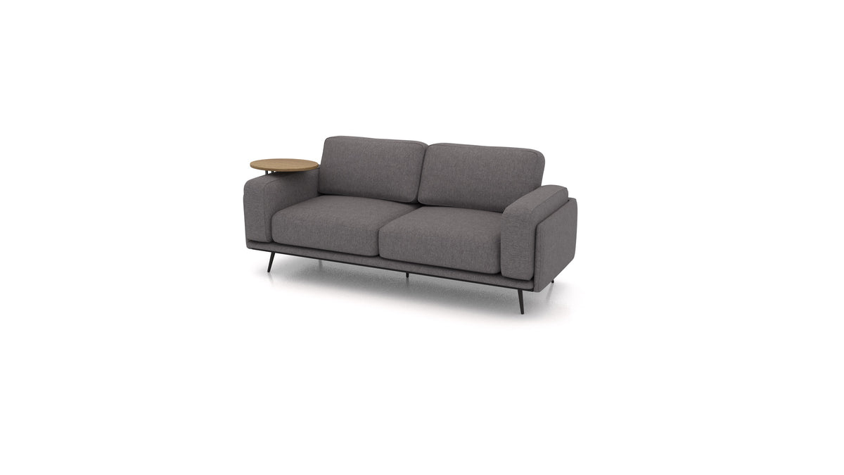 OIKO Dreisitzer mit Holz-Beistelltisch, modulares Sofa von FEYDOM im Stoff Velare ET-12 Dark Grey, dunkles Holz