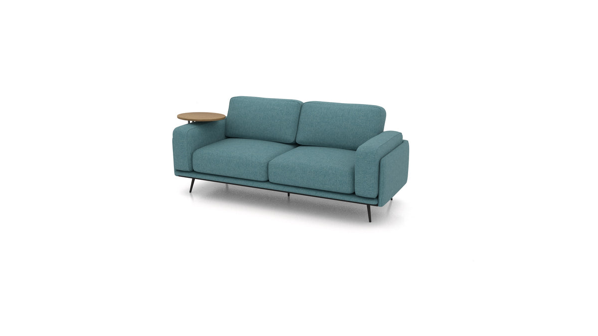 OIKO Dreisitzer mit Holz-Beistelltisch, modulares Sofa von FEYDOM im Stoff Velare ET-16 Turquoise, dunkles Holz