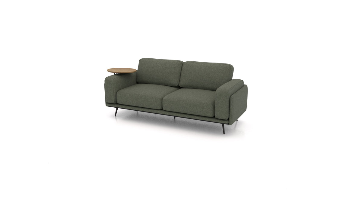 OIKO Dreisitzer mit Holz-Beistelltisch, modulares Sofa von FEYDOM im Stoff Velare ET-38 Pine, dunkles Holz