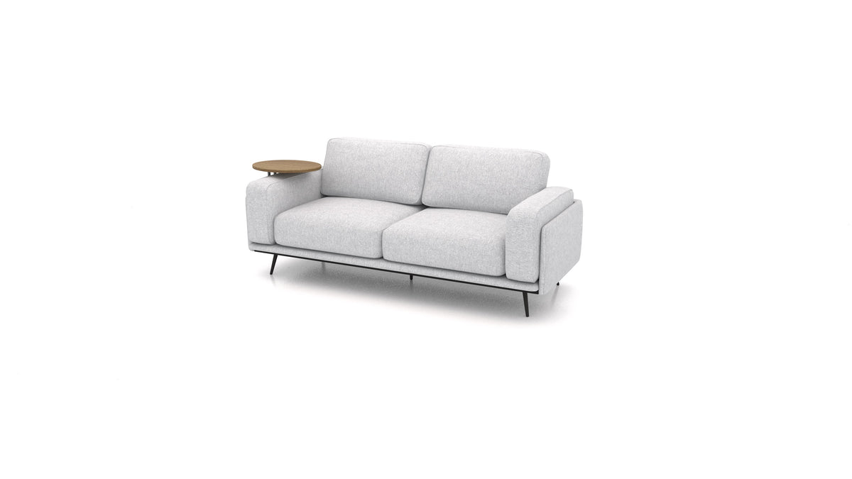 OIKO Dreisitzer mit Holz-Beistelltisch, modulares Sofa von FEYDOM im Stoff Velare ET-90 Light Aquamarine, dunkles Holz