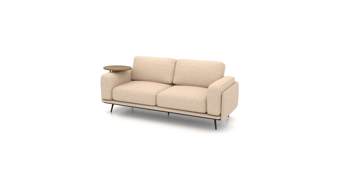 OIKO Dreisitzer mit Holz-Beistelltisch, modulares Sofa von FEYDOM im Stoff Velare ET-99 Latte, dunkles Holz