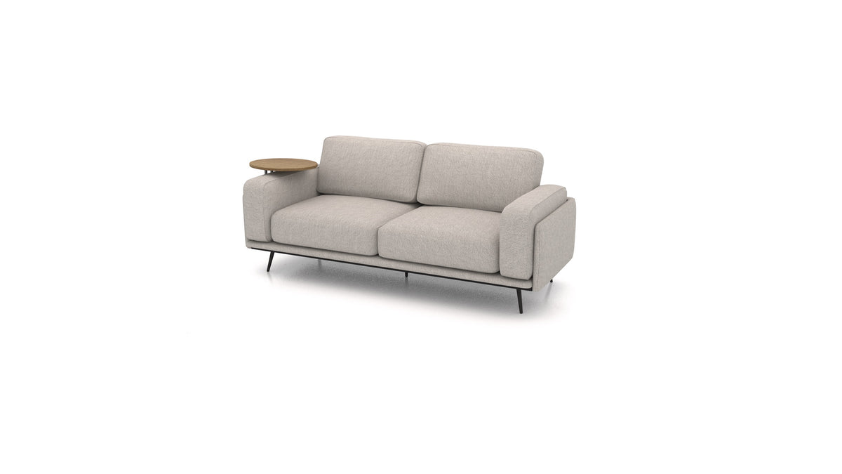 OIKO Dreisitzer mit Holz-Beistelltisch, modulares Sofa von FEYDOM im Stoff Phoenix FE-84 Middle Grey, dunkles Holz