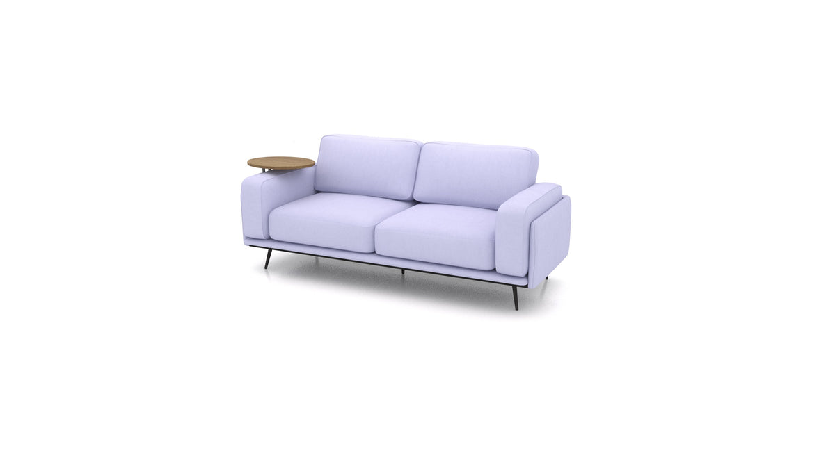 OIKO Dreisitzer mit Holz-Beistelltisch, modulares Sofa von FEYDOM im Stoff Mollia FF-17 Lavander, dunkles Holz