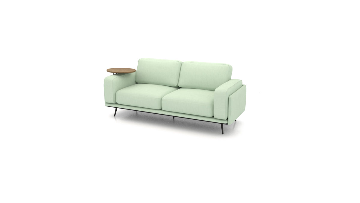 OIKO Dreisitzer mit Holz-Beistelltisch, modulares Sofa von FEYDOM im Stoff Mollia FF-18 Mint, dunkles Holz