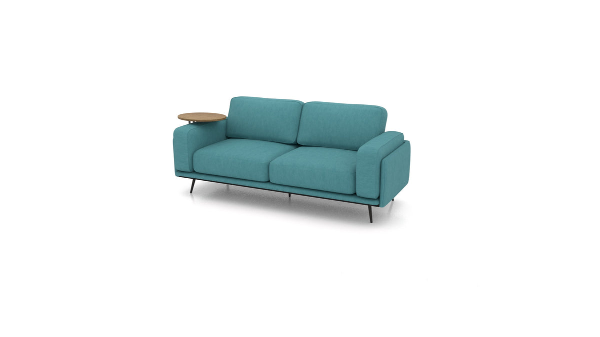 OIKO Dreisitzer mit Holz-Beistelltisch, modulares Sofa von FEYDOM im Stoff Mollia FF-20 Turquoise, dunkles Holz