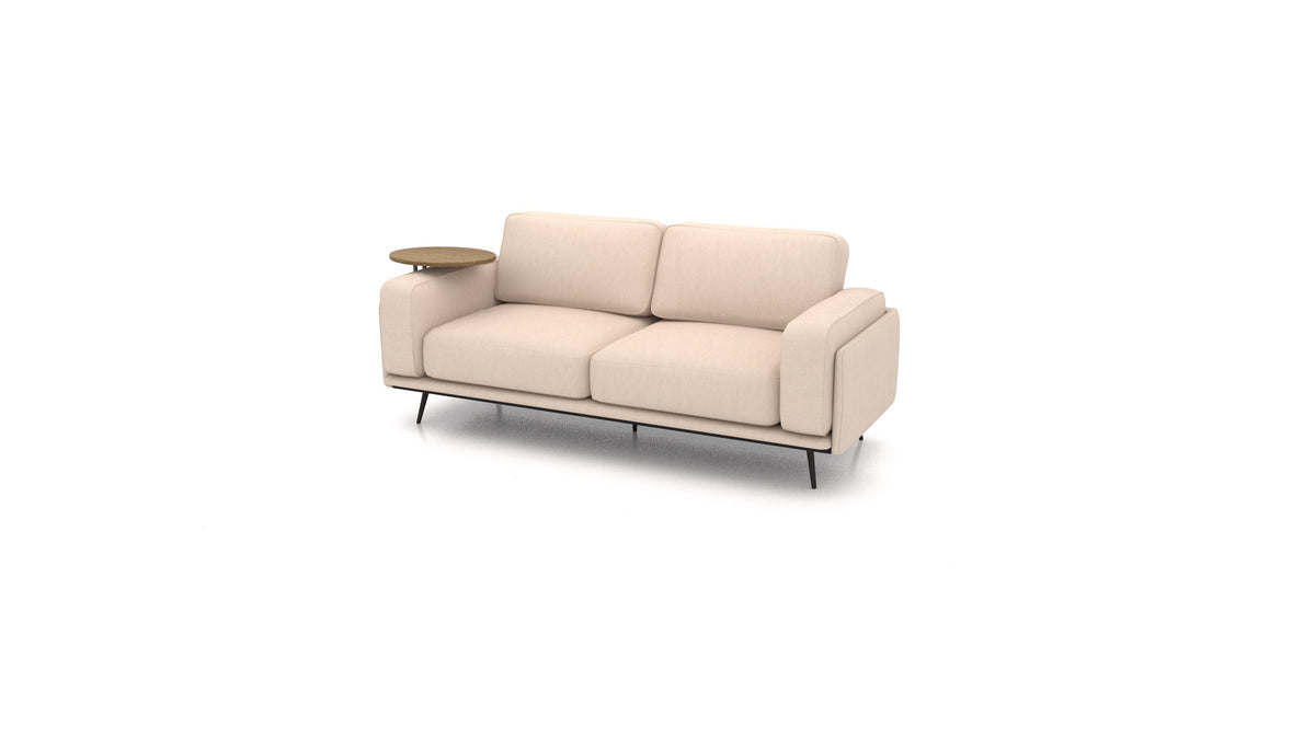 OIKO Dreisitzer mit Holz-Beistelltisch, modulares Sofa von FEYDOM im Stoff Mollia HC-03 Honey, dunkles Holz