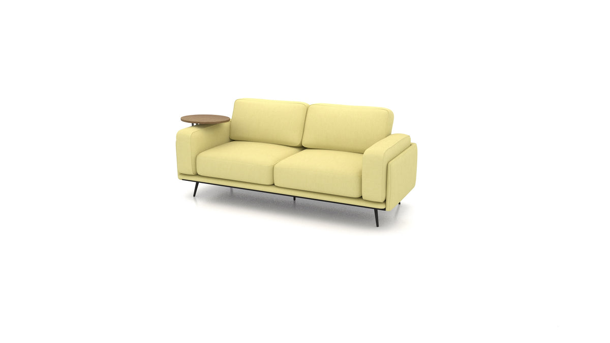 OIKO Dreisitzer mit Holz-Beistelltisch, modulares Sofa von FEYDOM im Stoff Mollia HC-09 Grass Green, dunkles Holz