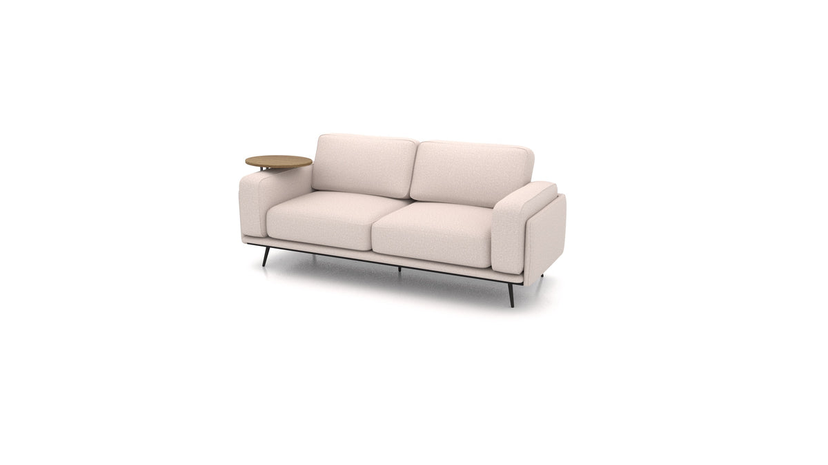 OIKO Dreisitzer mit Holz-Beistelltisch, modulares Sofa von FEYDOM im Stoff Hygge HG-08 Cappuccino, dunkles Holz