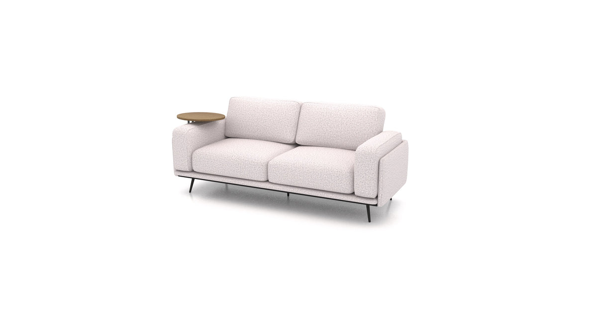 OIKO Dreisitzer mit Holz-Beistelltisch, modulares Sofa von FEYDOM im Stoff Hygge HG-09 Light Grey, dunkles Holz