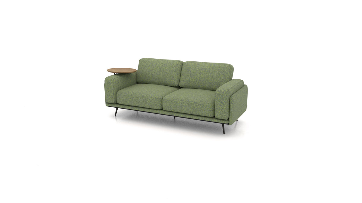 OIKO Dreisitzer mit Holz-Beistelltisch, modulares Sofa von FEYDOM im Stoff Hygge HG-34 Olive Green, dunkles Holz